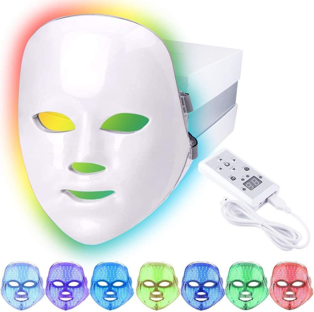 Mmgoqqt Mikrodermabrasionsgerät LED Gesichtsmaske,7 Farben LED Maske für  Anti-Aging Akne Entfernung Gesicht