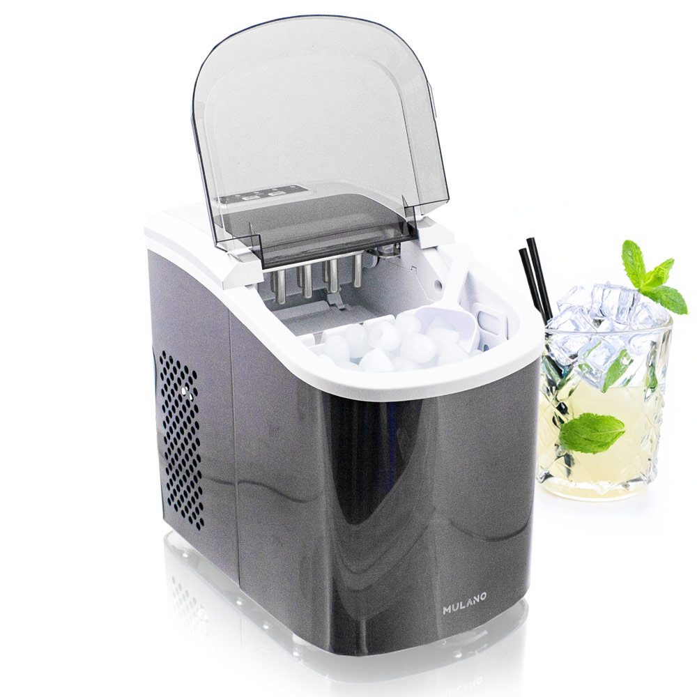 Mulano Elektrischer Eiswürfelbereiter Design Edelstahl Grau, mit transparentem Deckel MS-17110