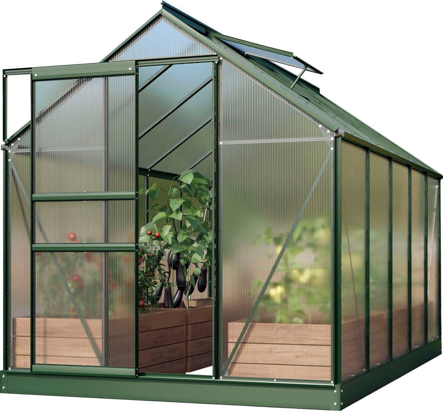 Vitavia Gewächshaus Venus 6200, BxTxH: 195 x 321 x 197 cm, 4 mm Wandstärke, Alu-Profile, 4 mm Hohlkammerplatten grün