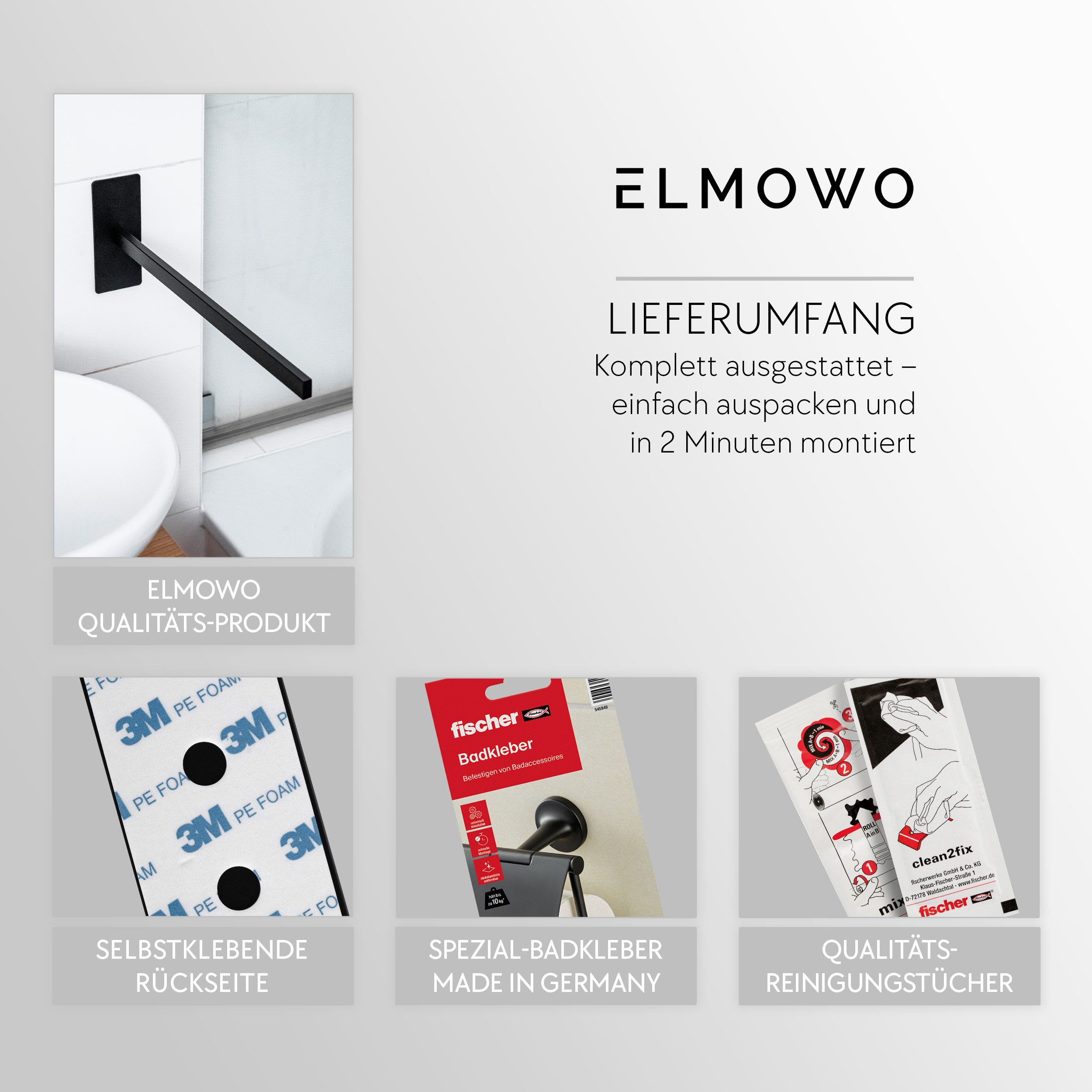 ELMOWO Handtuchhalter ohne Bohren einarmig zum Kleben - Halter zur Wandmontage, Edelstahl Handtuchhalterung selbstklebend für das Badezimmer – Bild 3 von 5