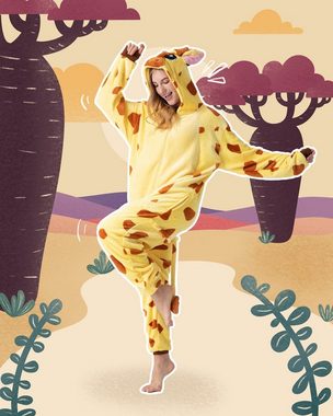 Corimori Partyanzug Onesie Giraffe kuscheliger Jumpsuit für Erwachsene, (gelb)