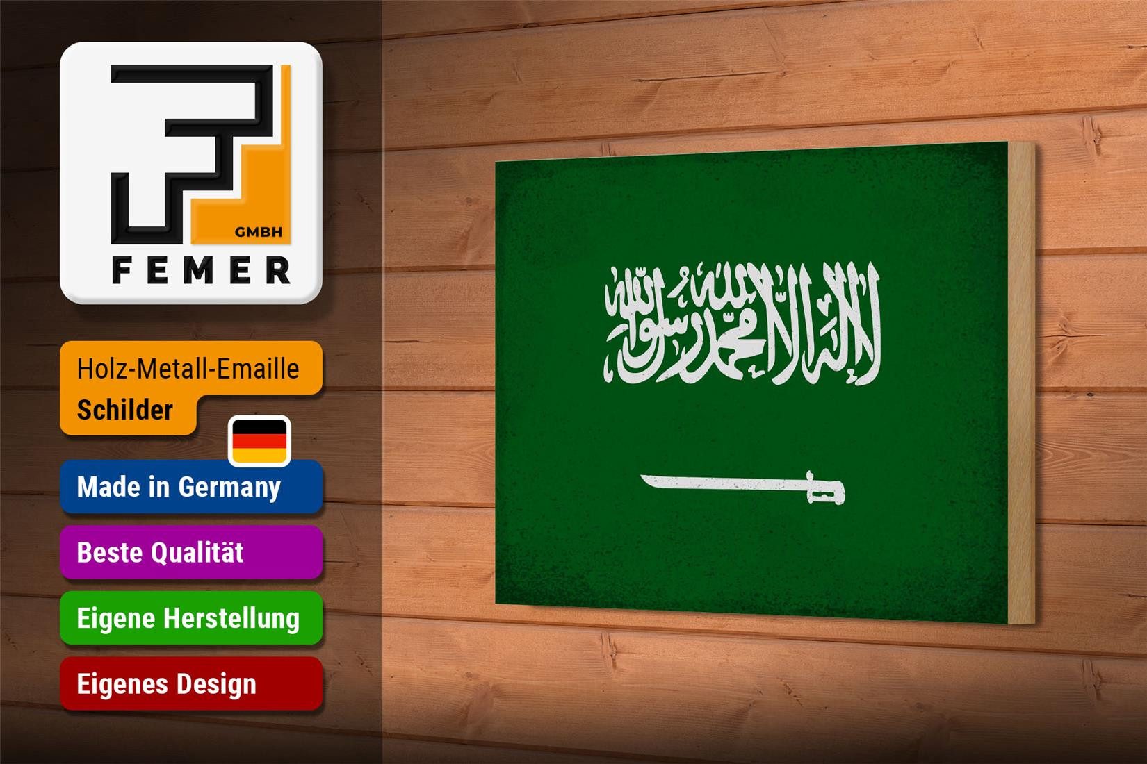 Femer GmbH Holzbild Flagge Saudi-Arabien 18x12 cm Arabia Vintage, Flaggen (1 St), Glatte Holzfaserplatte (MDF), vorn beschichtet