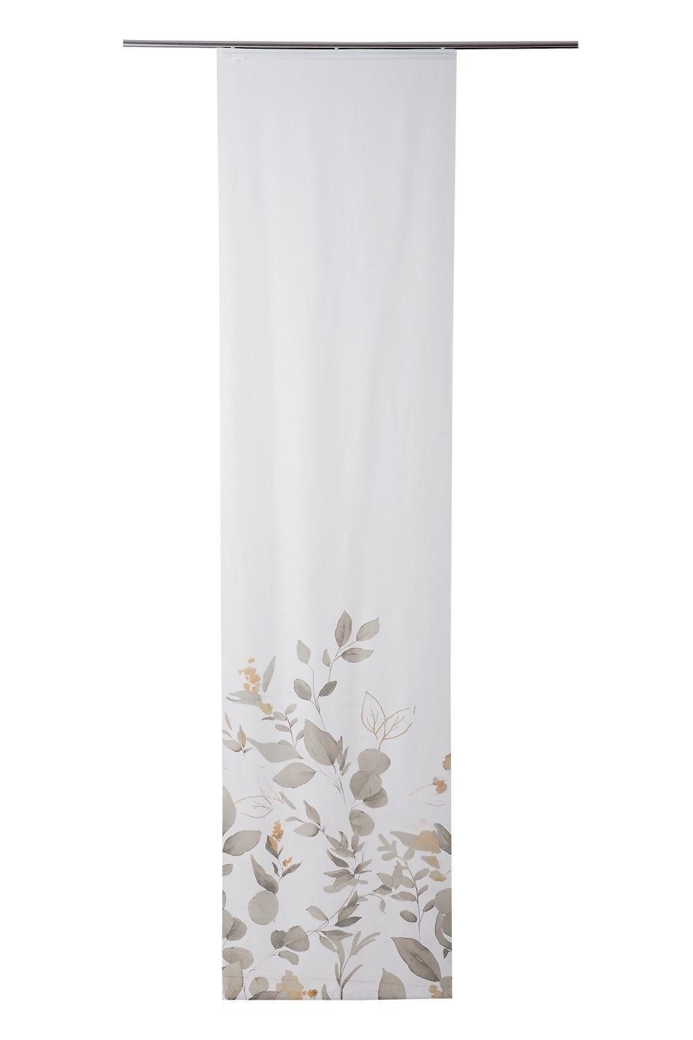 Home4You Vorhang Flächenvorhang, 60 x 245 cm, Weiß, Grau, Goldgelb, (1 St), halbtransparent, Polyester, mit Blättermotiven, inkl. Technik