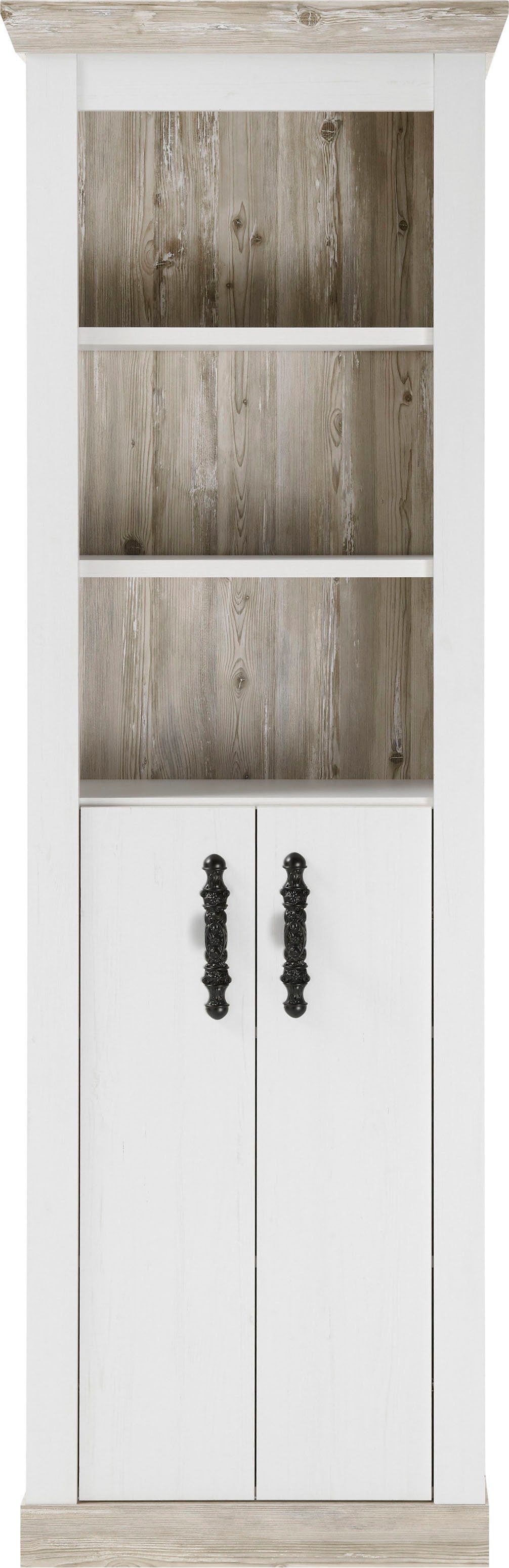 Home affaire Hochschrank Florenz, Badschrank im Landhausstil, Schrank mit Metallgriffen in Pinie Weiß, offene Fächer und ausreichend Stauraum hinter Drehtüren – Bild 5 von 5