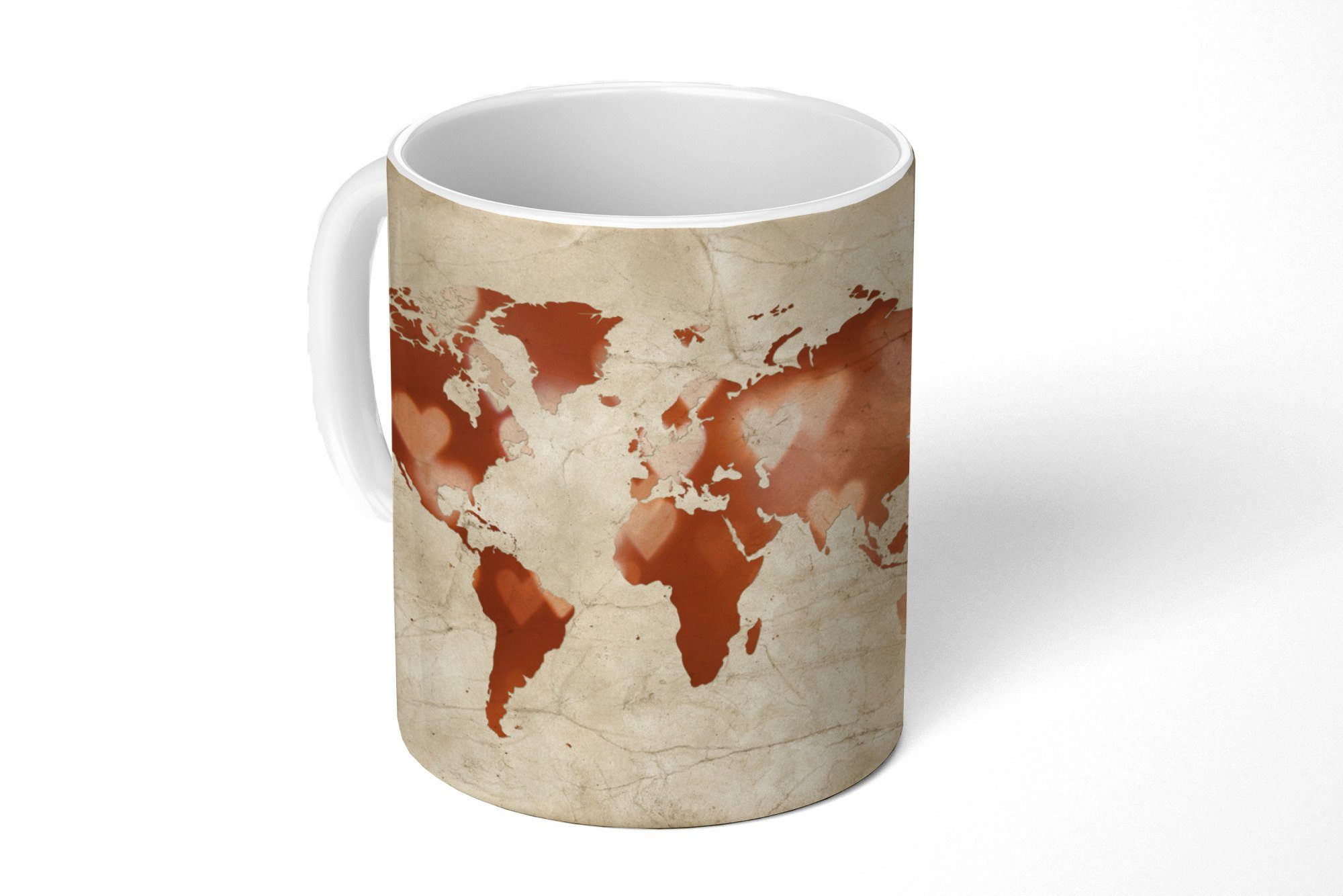 MuchoWow Tasse Weltkarte - Geschenk Bronze - Becher, Kaffeetassen, Teetasse, Keramik, Teetasse, Herzen