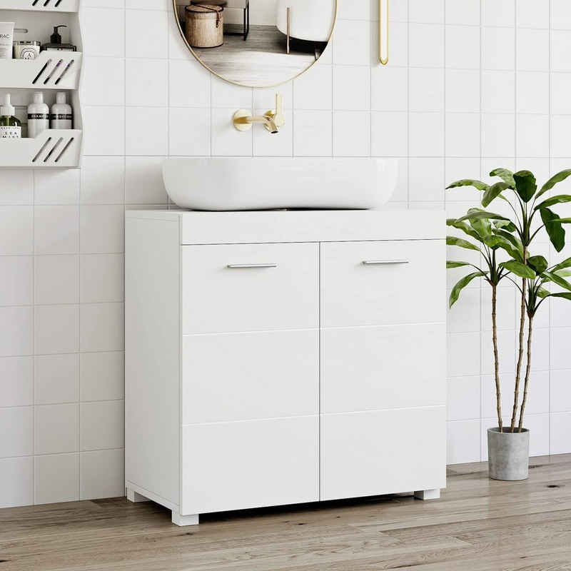 Homfa Waschbeckenunterschrank Unterschrank, Waschtischunterschrank, Badschrank mit 2 Türen, mit 2 Ablage, weiß, 60x60x31cm