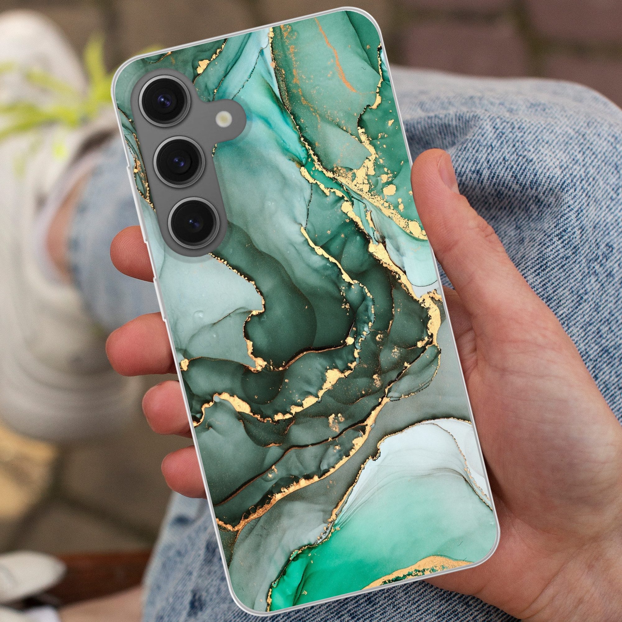 MuchoWow Handyhülle für Samsung Galaxy S25 Gold - Marmor - Grün - Luxus - Marmoroptik - Gr, Phone Case, Silikon, Schutzhülle Dünn