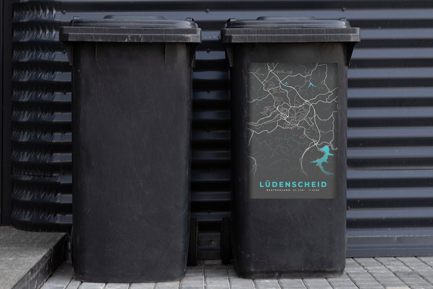 - Blau Karte St), Container, Deutschland Mülltonne, Abfalbehälter - Wandsticker Mülleimer-aufkleber, (1 Sticker, - Lüdenscheid - MuchoWow Stadtplan