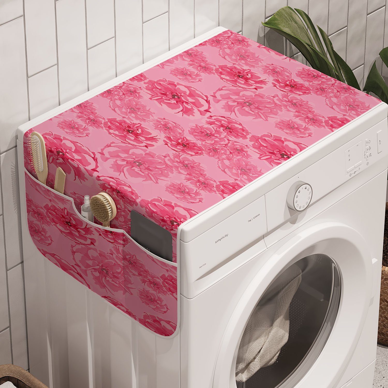 Abakuhaus Badorganizer Anti-Rutsch-Stoffabdeckung für Waschmaschine und Trockner, Blumen Rose Muster in Aquarell