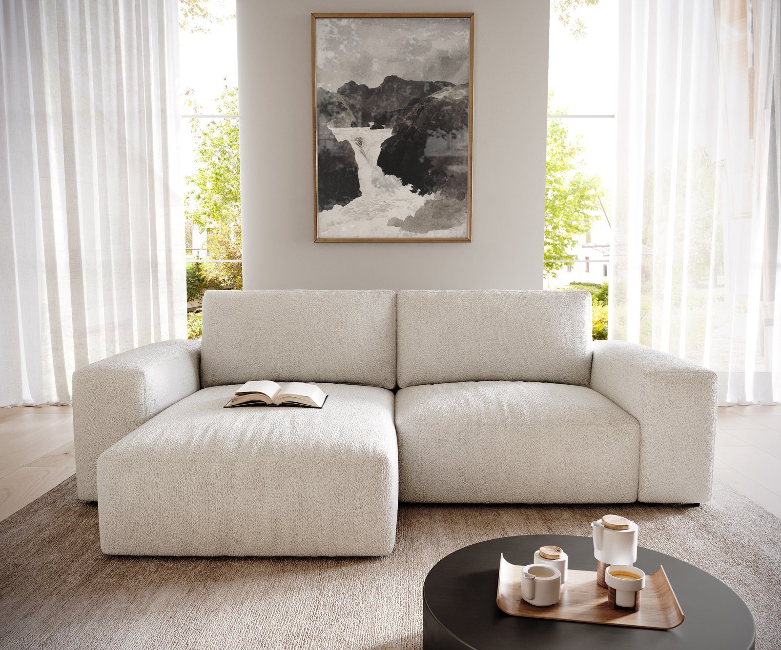 DELIFE Ecksofa Lanzo, L Bouclé Creme-Weiß günstig online kaufen