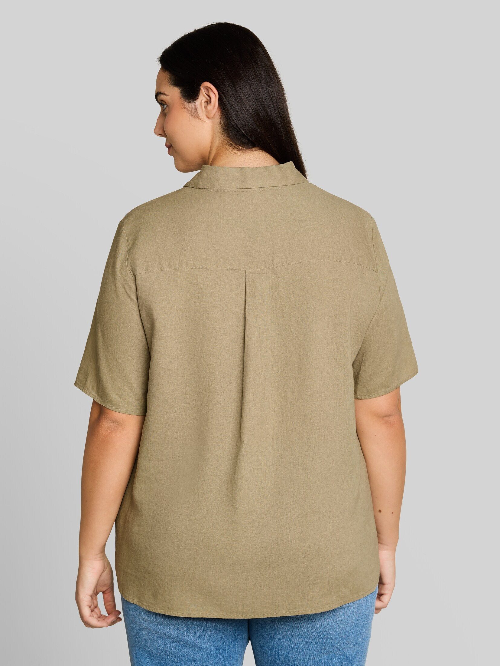 TOM TAILOR PLUS Kurzarmbluse Blusen & Shirts Plus Size - Loose Fit Bluse mit Leinenanteil