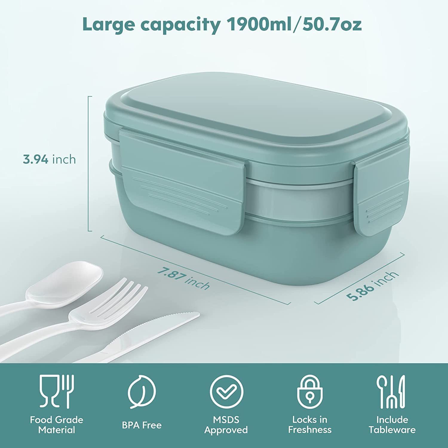 Bento Box Lunchbox Mit 3 Fächern – 1000 Ml, Mikrowellen- & Spülmaschinenfest, Inkl. Besteck, Für Erwachsene