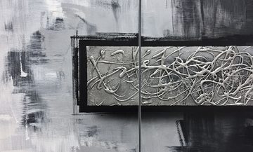 WandbilderXXL XXL-Wandbild Silver Struggle 210 x 70 cm, Abstraktes Gemälde, handgemaltes Unikat