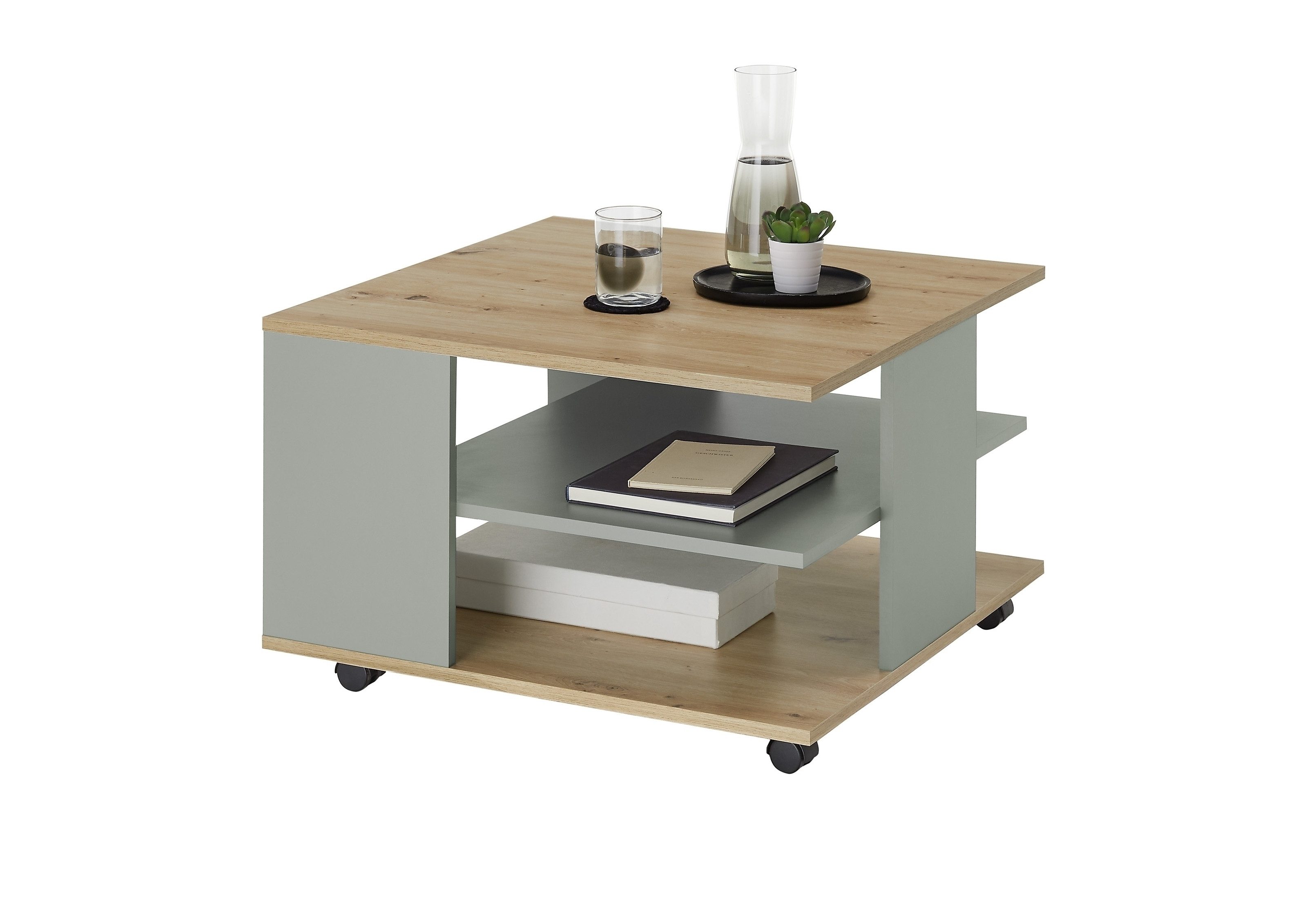 Stolkom Sp.z.o.o. Couchtisch 4 Rollen, Artisan Eiche Dekor, Salbei - 70x44x70 (BxHxT)