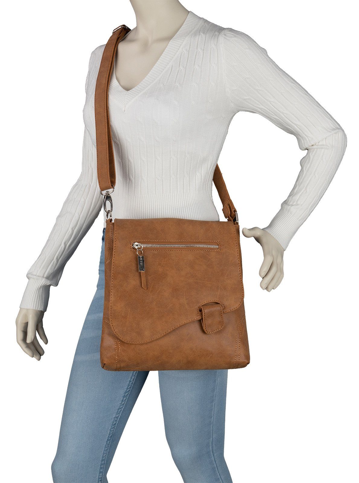 Damentasche Street als Bag COGNAC T0104, Handtasche BAG Schlüsseltasche Schultertasche STREET Schultertasche, tragbar Umhängetasche Umhängetasche