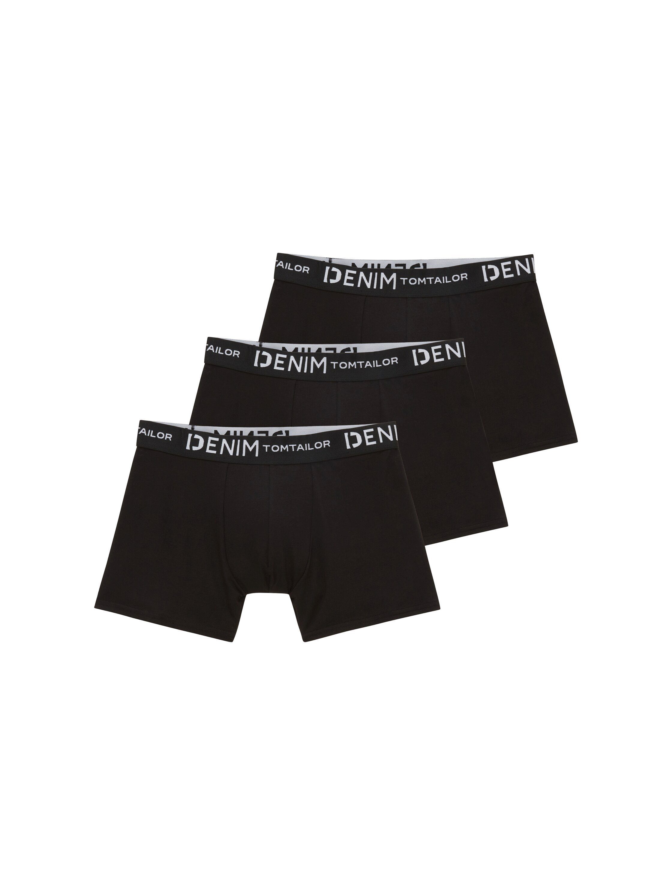 3-St) black (Packung, TAILOR TOM Denim Logo-Stretchbund Boxershorts mit