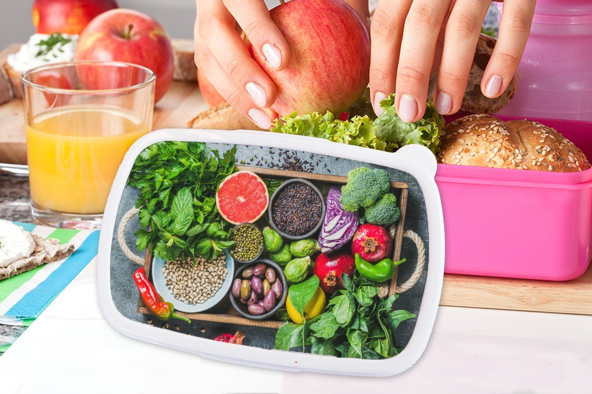 MuchoWow Lunchbox Box - Obst Kunststoff, Kunststoff für Brotbox rosa Brotdose Kinder, (2-tlg), Erwachsene, Mädchen, Snackbox, - Gesund