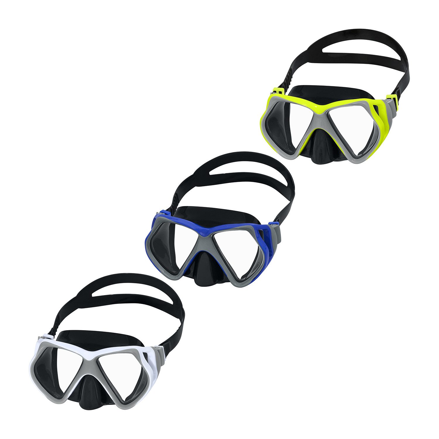 Bestway Taucherbrille Dominator Pro™, (Packung, 1-St., Verstellbares, zweigeteiltes Silikon-Kopfband), 100% latex- und PVC-frei