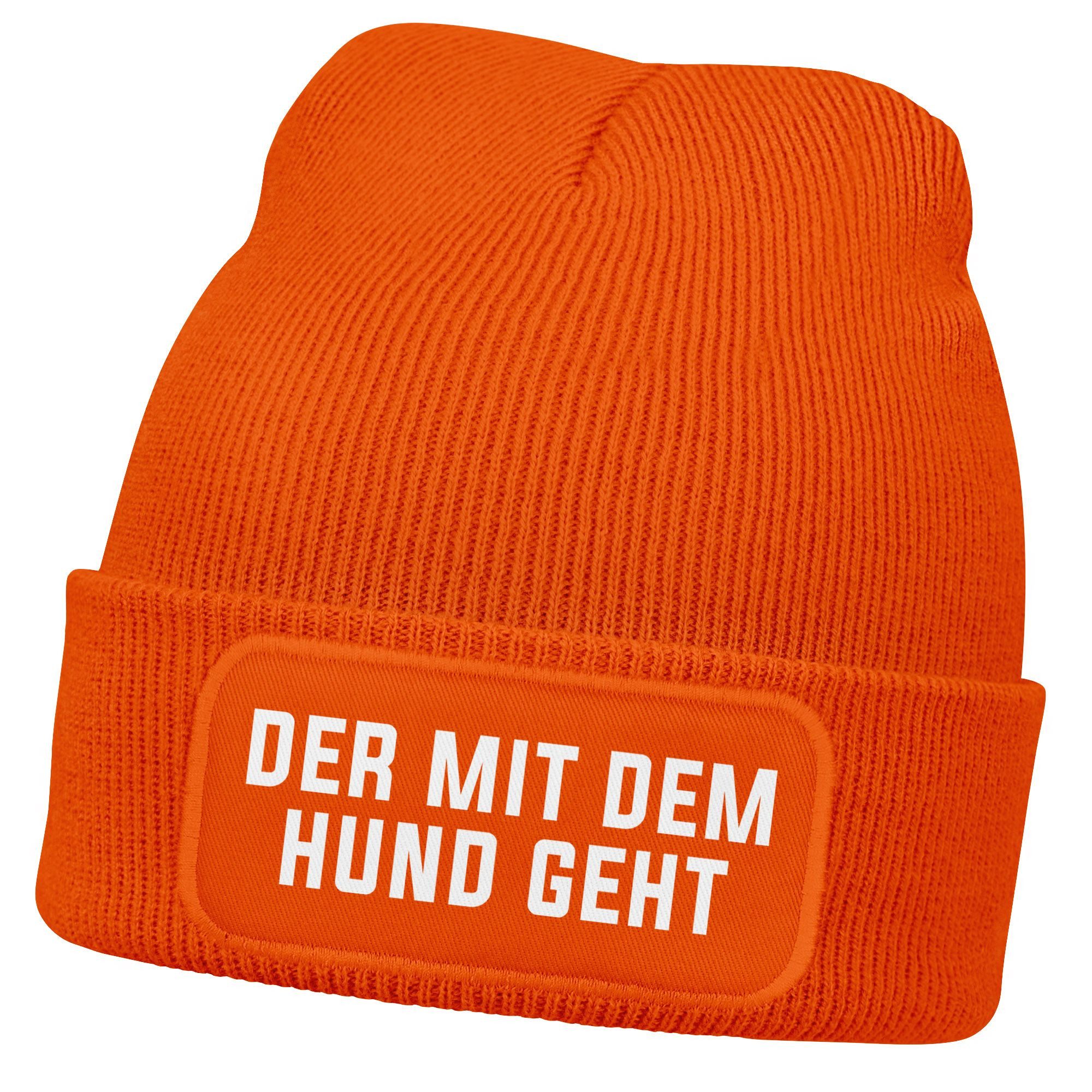 Strickmütze Herren Beanie Strickmütze mit Patch Spruch Der mit dem Hund geht