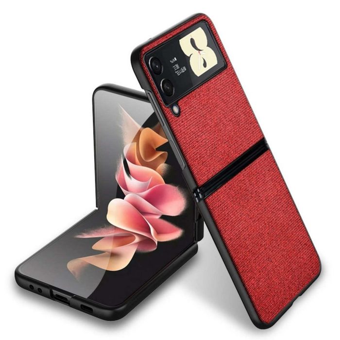 Wigento Handyhülle Für Samsung Galaxy Z Flip3 5G Sand Design Kunststoff Hart Cover Handy Tasche Hülle Etuis Rot