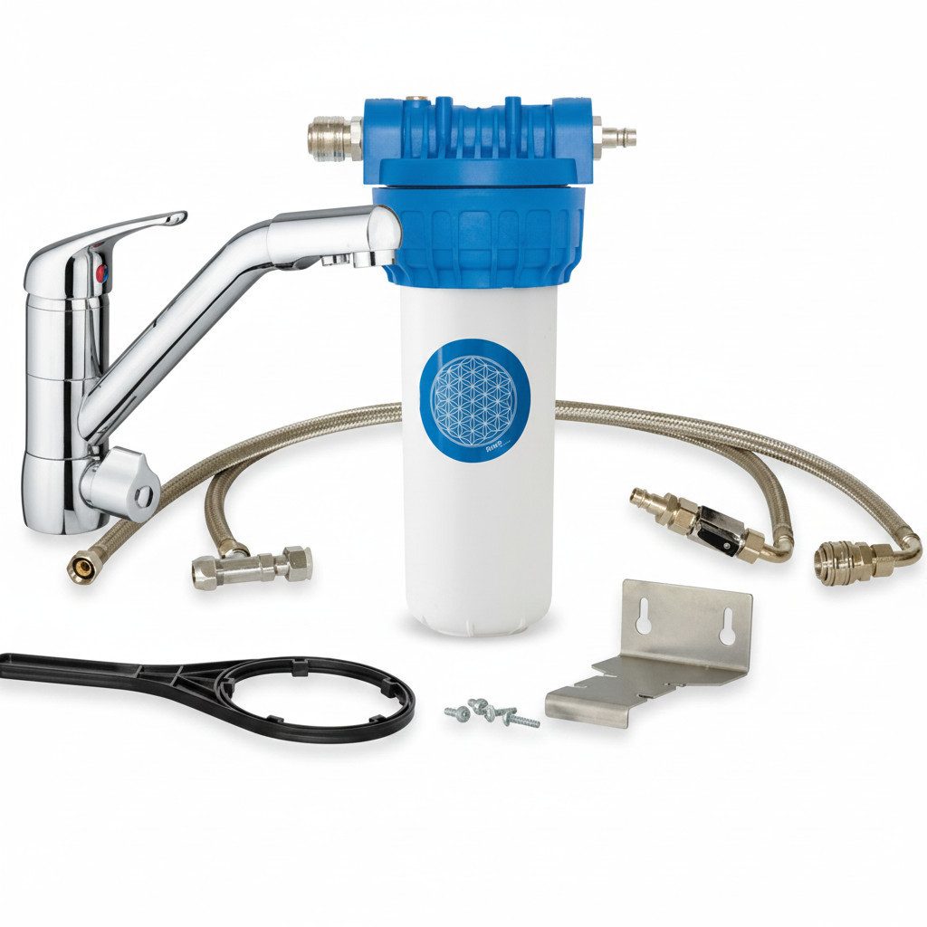Alvito Wasserhahn-Wasserfilter, Einbau-Filtersystem Untertisch 3-Wege-Hahn Chrom 18 cm