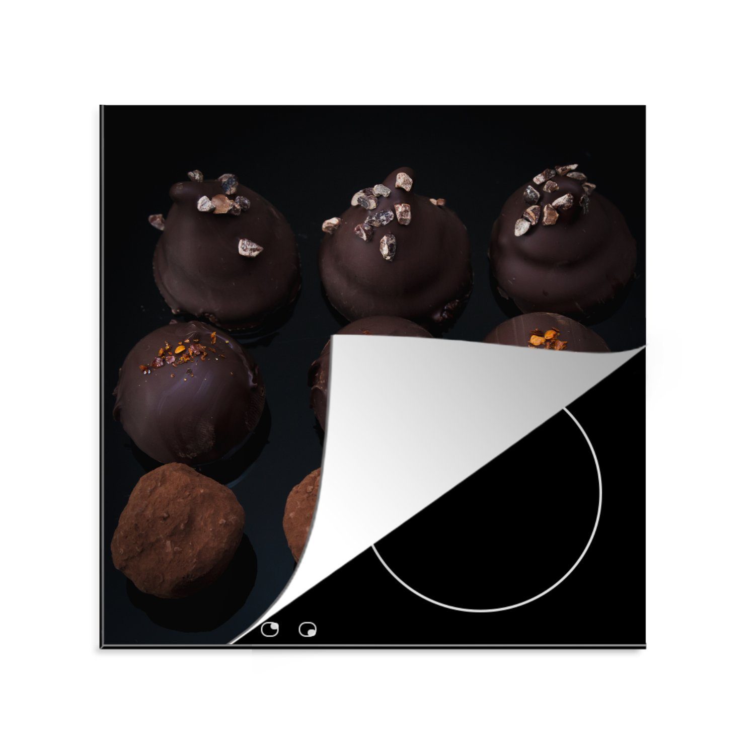 MuchoWow Herdblende-/Abdeckplatte Die Schokoladentrüffel mit Dekoration, Vinyl, (1 tlg), 78x78 cm, Ceranfeldabdeckung, Arbeitsplatte für küche