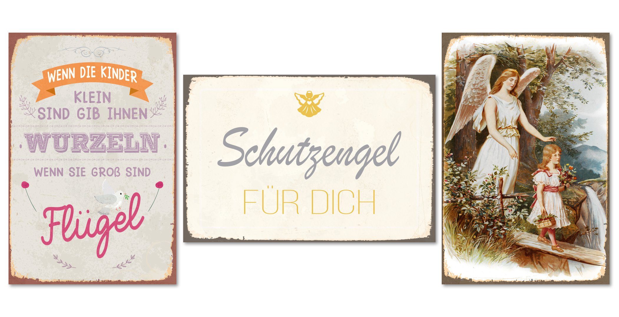 queence Metallschild Schutzengel Sprüche - 3er-Set - 3x 20x30x0,1cm, (3er-Set), mit Lochbohrung - Blechschild - Stahlschild