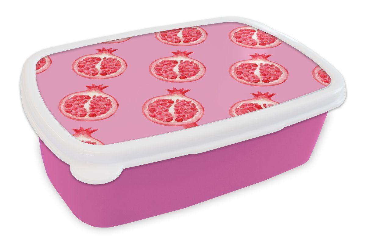 MuchoWow Lunchbox Obst - Rosa Muster, (2-tlg), Brotbox Mädchen, Snackbox, - Kinder, Kunststoff Brotdose Erwachsene, Kunststoff, für