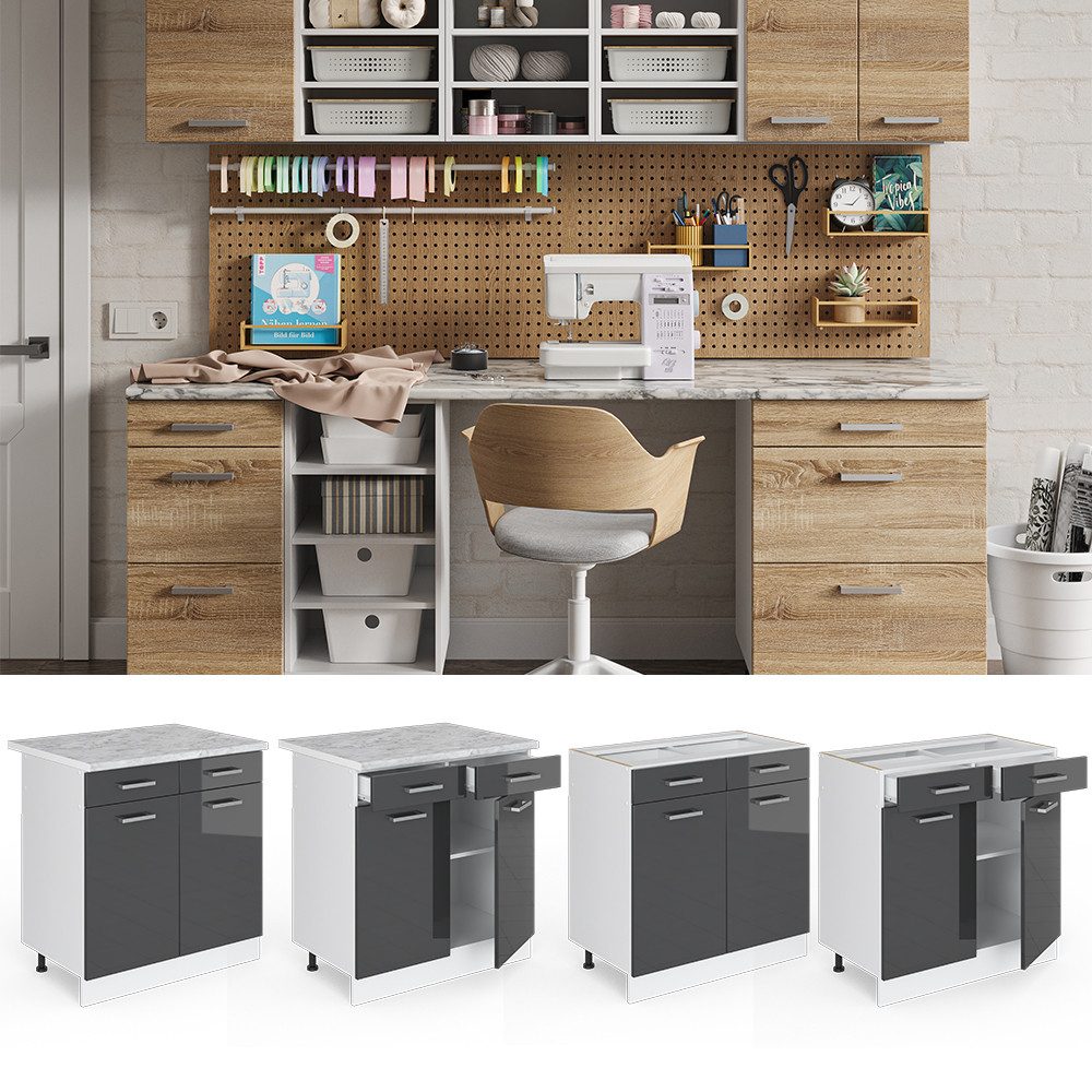 Vicco Schranksystem R-Line Anthrazit HG/Weiß 80cm günstig online kaufen