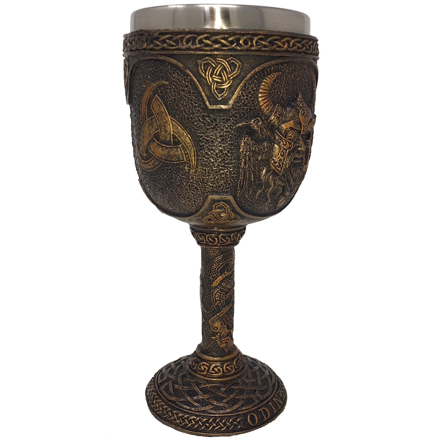 MystiCalls Becher Kelch Odin - Wikingerkelch Wikinger Met Götterkelch, 1-tlg., Polyresin, Herausnehmbarer Metalleinsatz