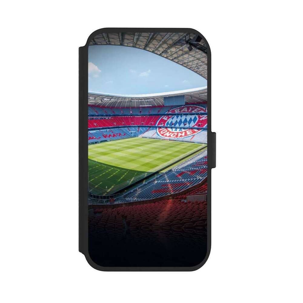 NIVOCASE Handyhülle FC Bayern München FCB Stadion Stadion FC Bayern - Color, Apple iPhone 11 Klapphülle Handyhülle aus Kunst Leder NIVOflip schwarz