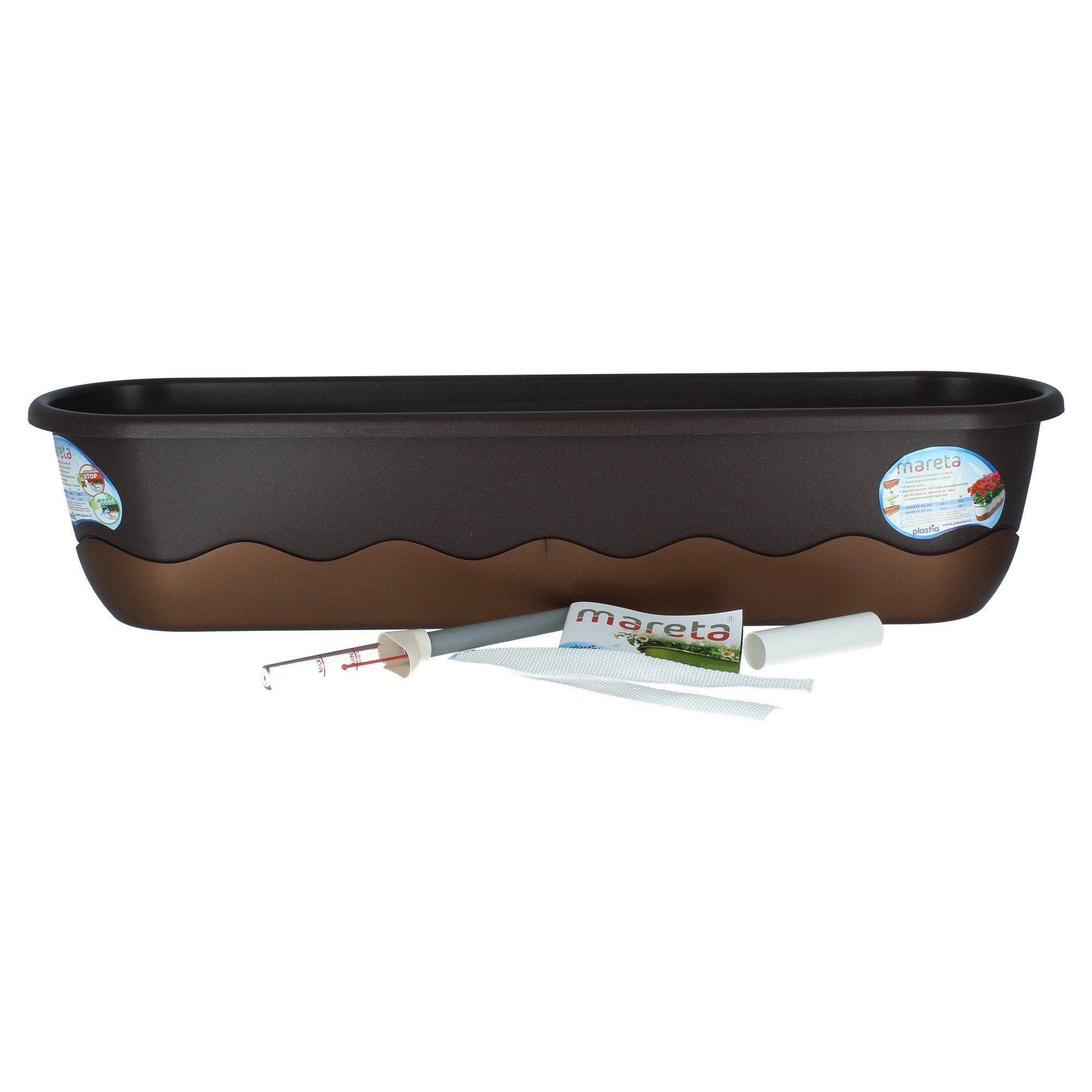 PLASTIA Balkonkasten Mareta 80 Braun / Bronze mit Erdbewässerung