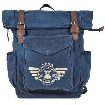 Greenburry Tagesrucksack Aviator Blue Edition, Canvas mit Lederbesatz, Kurierrucksack 37x41cm, Fahrradrucksack