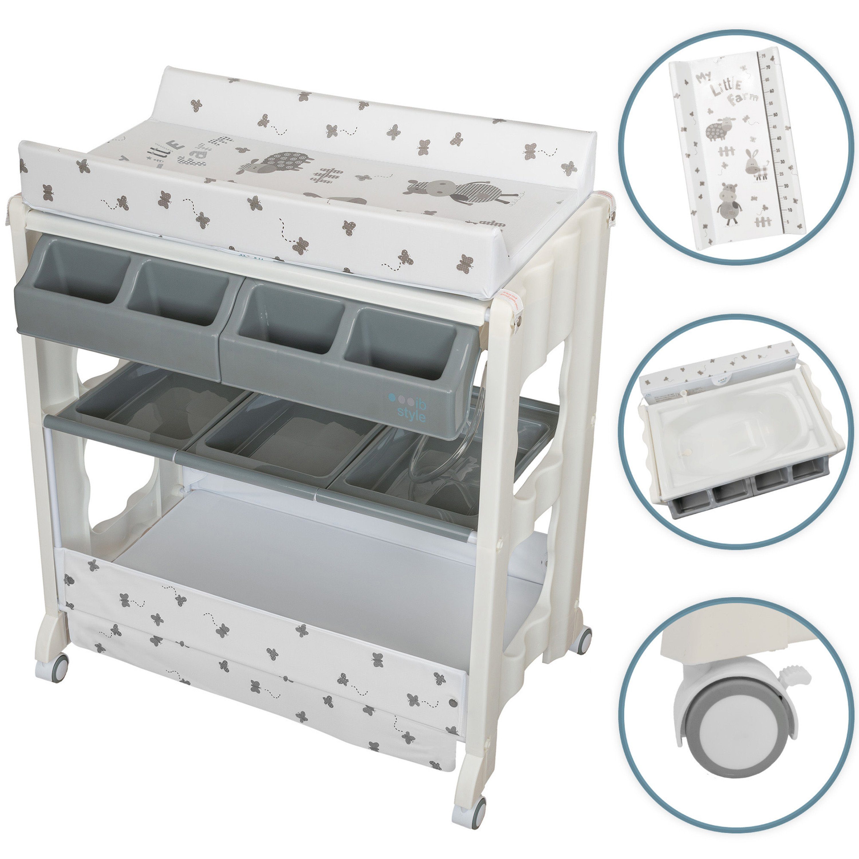ib style Wickeltisch Isa Bade- & Wickelkombination rollbar My Little Farm G günstig online kaufen
