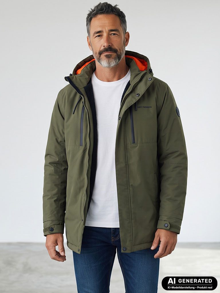 Dry Fashion Parka Grönland Herren Funktionsjacke gefüttert - Outdoor-Jacke Winter-Mantel Wasserdicht, Winddicht, Atmungsaktiv, 2-Wege-Reißverschluss, Kapuze