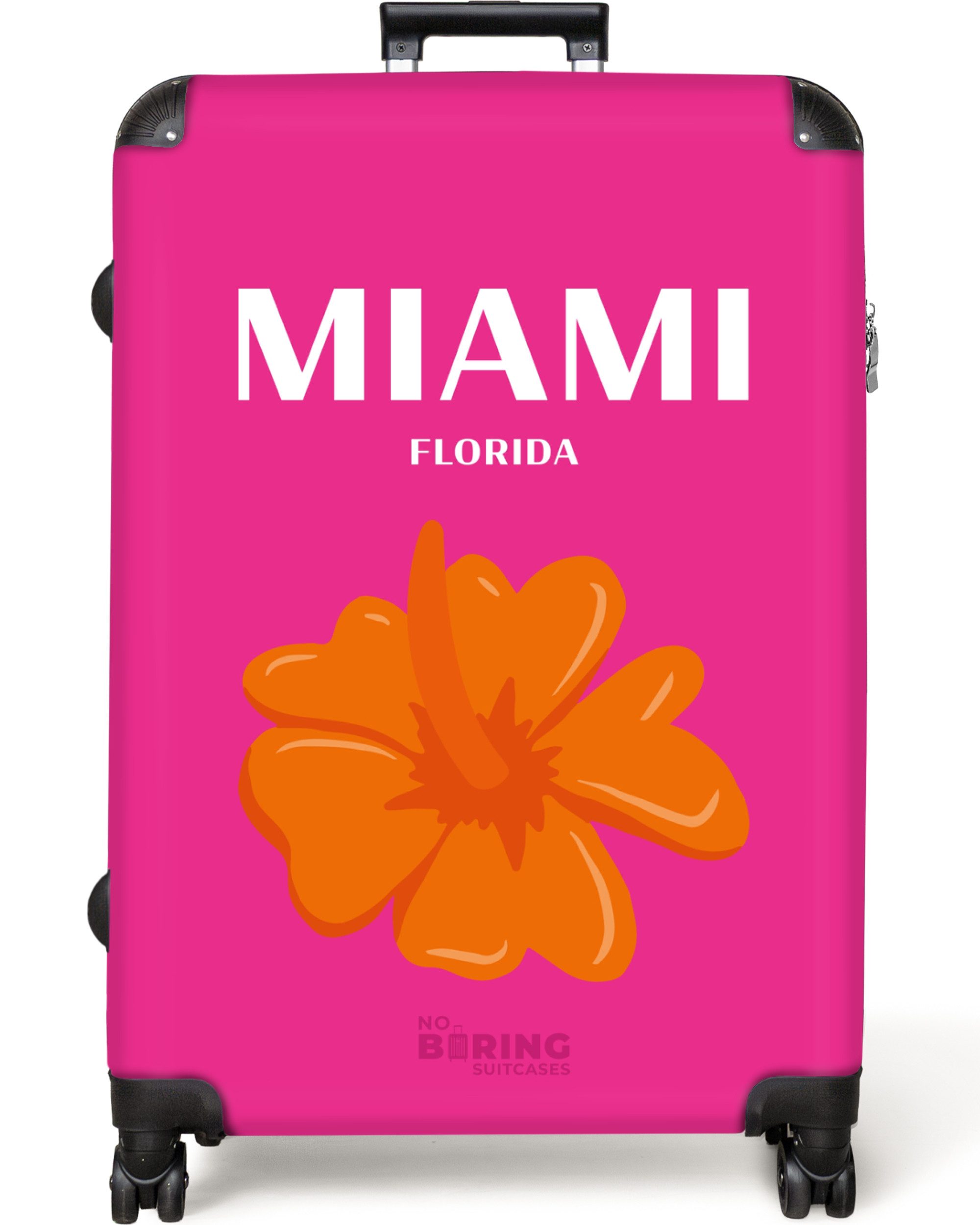 NoBoringSuitcases.com© Hartschalen-Trolley Rosa mit Miami Florida günstig online kaufen