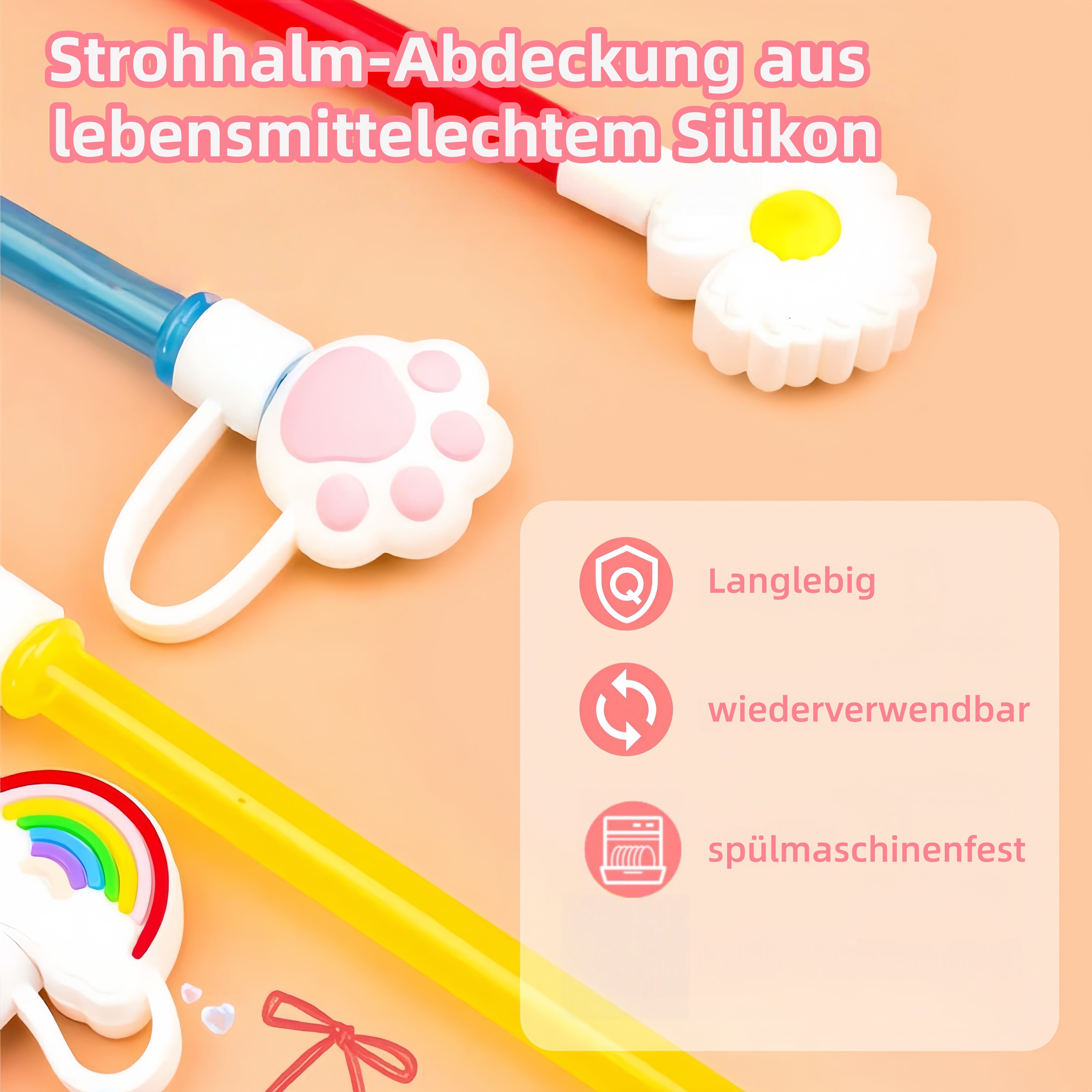 FOUORTUNATE-BEE Tasse Zubehör 8-teiliges Set Trinkhalm-Zubehör aus Silikon mit Staubschutz, 8-tlg., Praktisches Silikon-Trinkhalmset – 8 Teile für sicheren Gebrauch