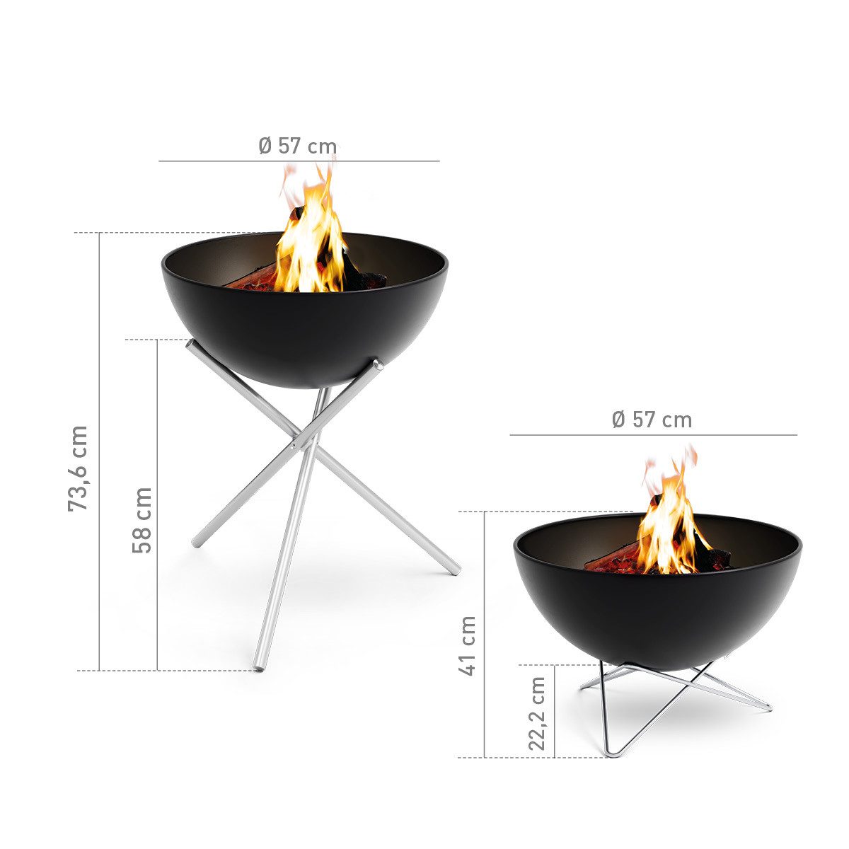 höfats Feuerkorb BOWL 57, 70 Feuerschale, (kippbarer Feuerkorb, Stahl emailliert, raucharme Feuerstelle mit Plancha Grillplatte und Grillrost nutzbar), langlebiges Produkt