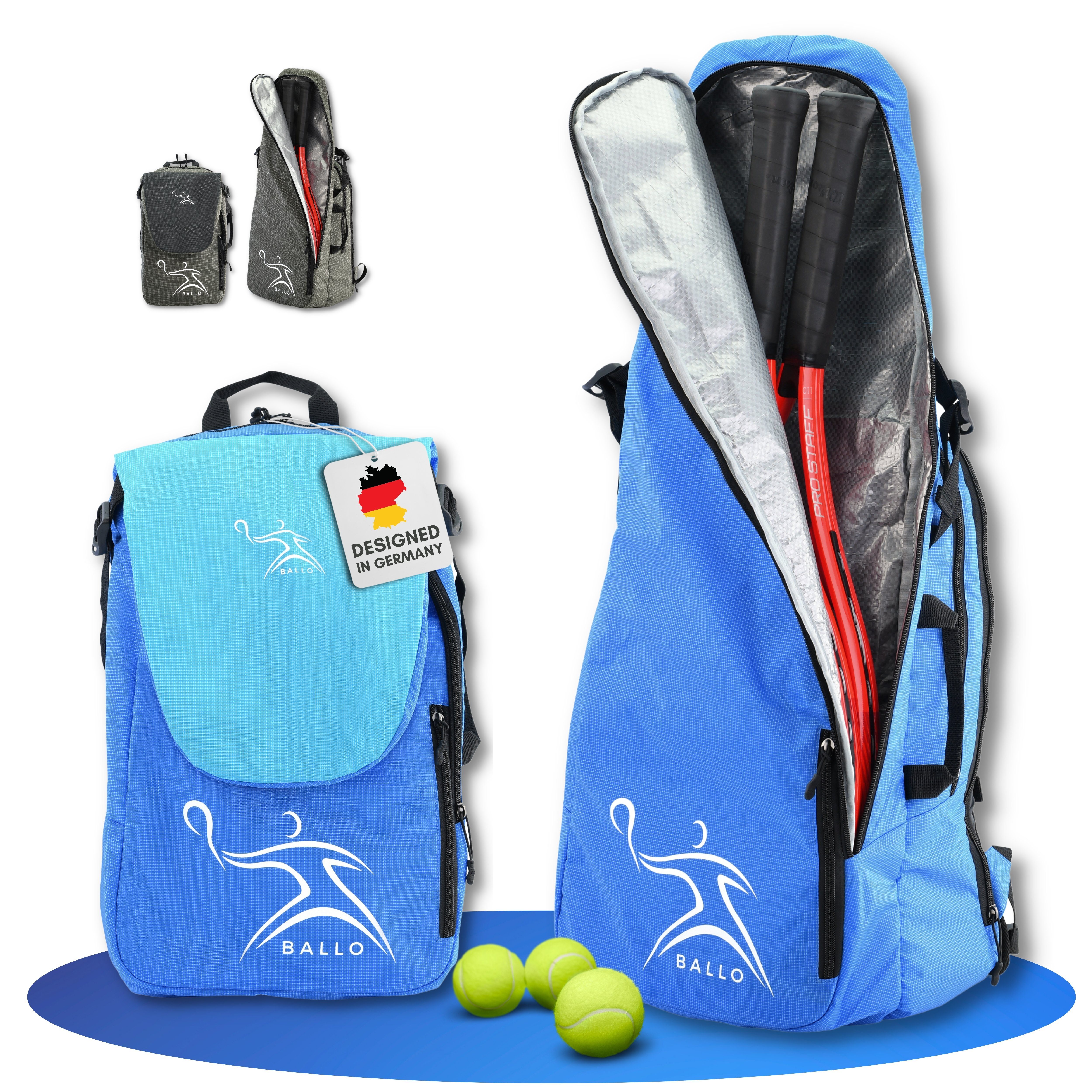 BALLO® Tennisrucksack Tennistasche Schlägertasche Rucksack Tasche Tennis Badmintion, separates Schlägerfach