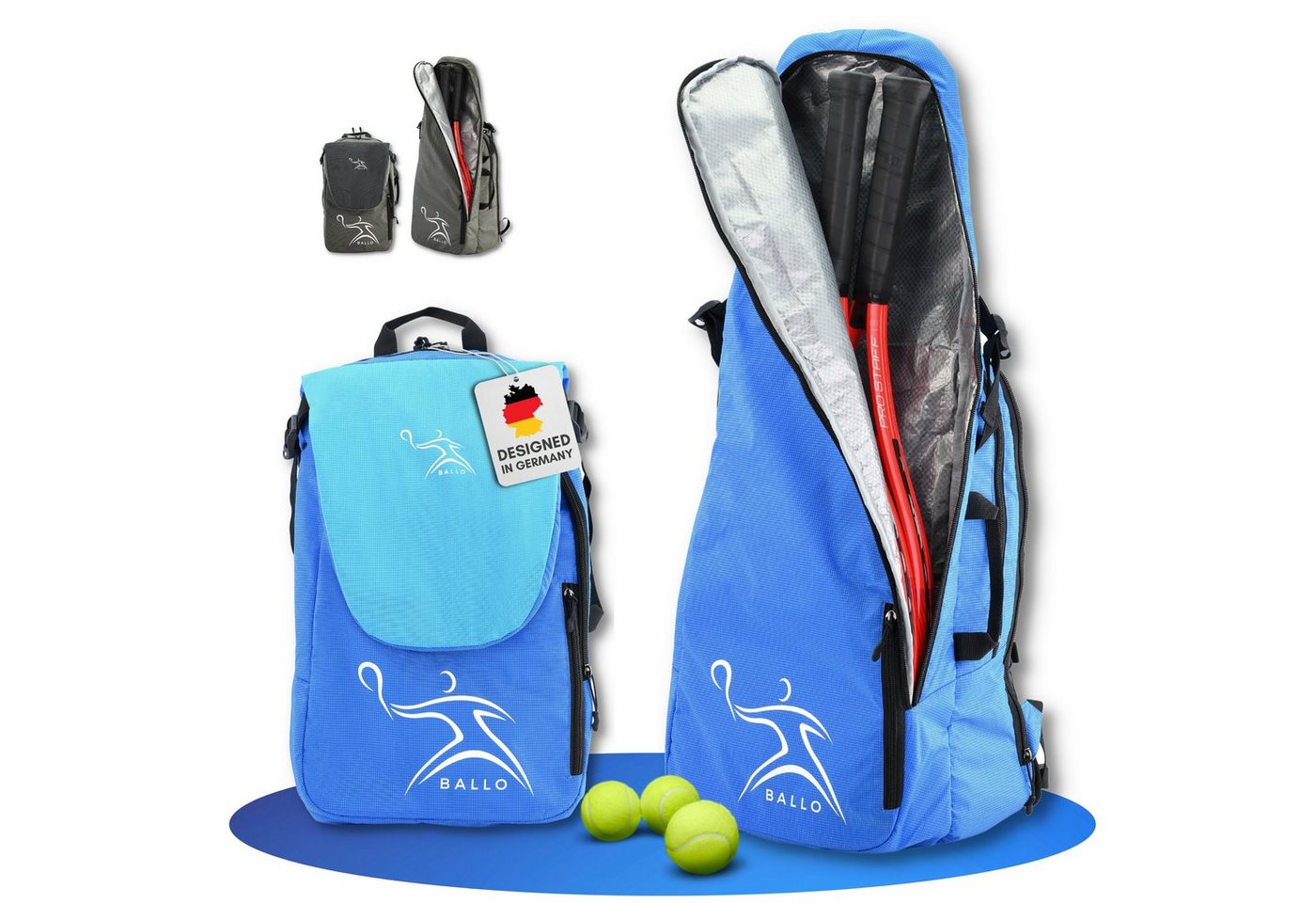 BALLO® Tennisrucksack Tennistasche Schlägertasche Rucksack Tasche Tennis Badmintion, Wasserfest, vollständiges Schlägerfach
