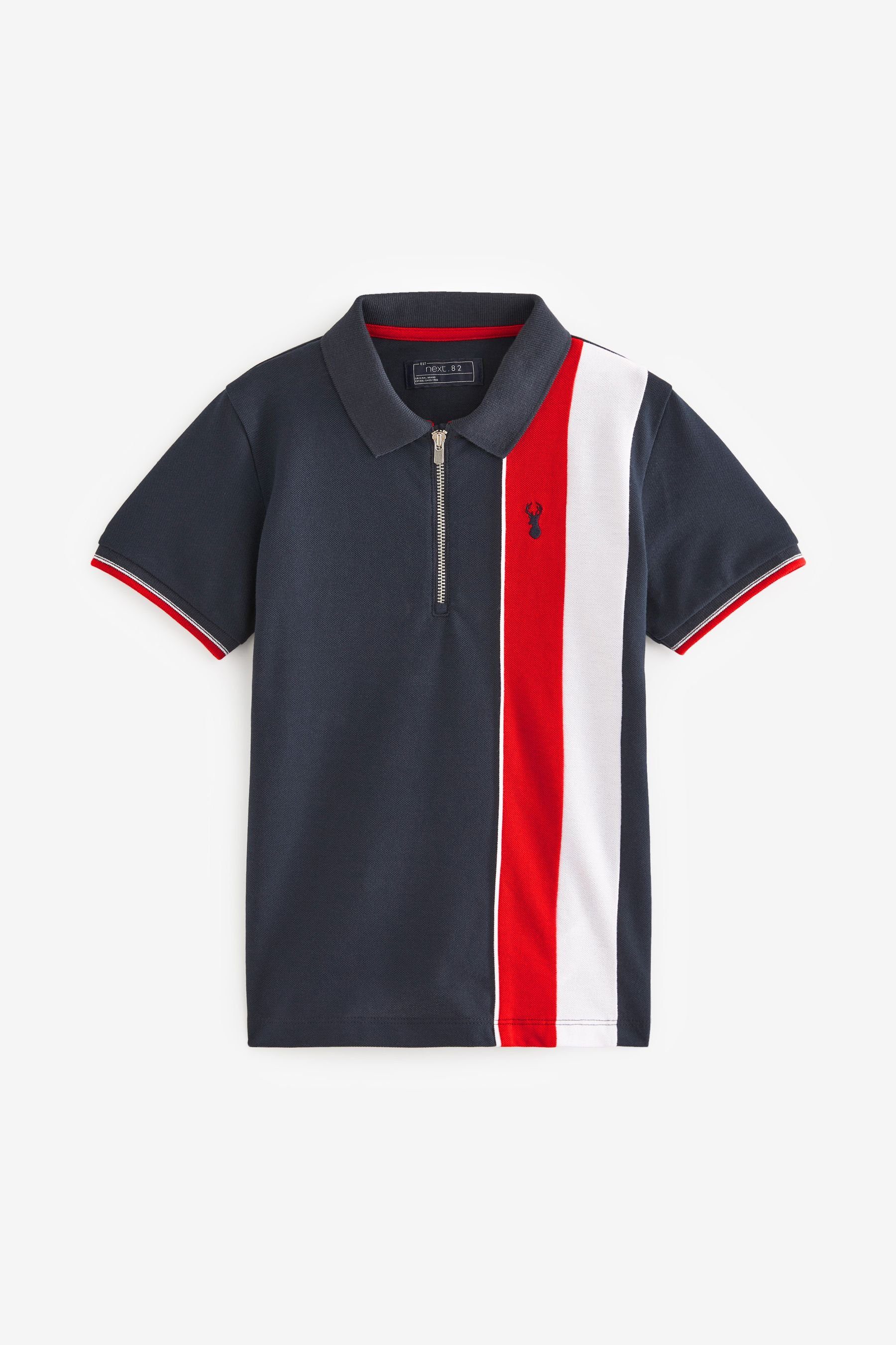 Next Poloshirt Kurzärmeliges Polohemd mit Reißverschluss (1-tlg) Red/Navy Blue