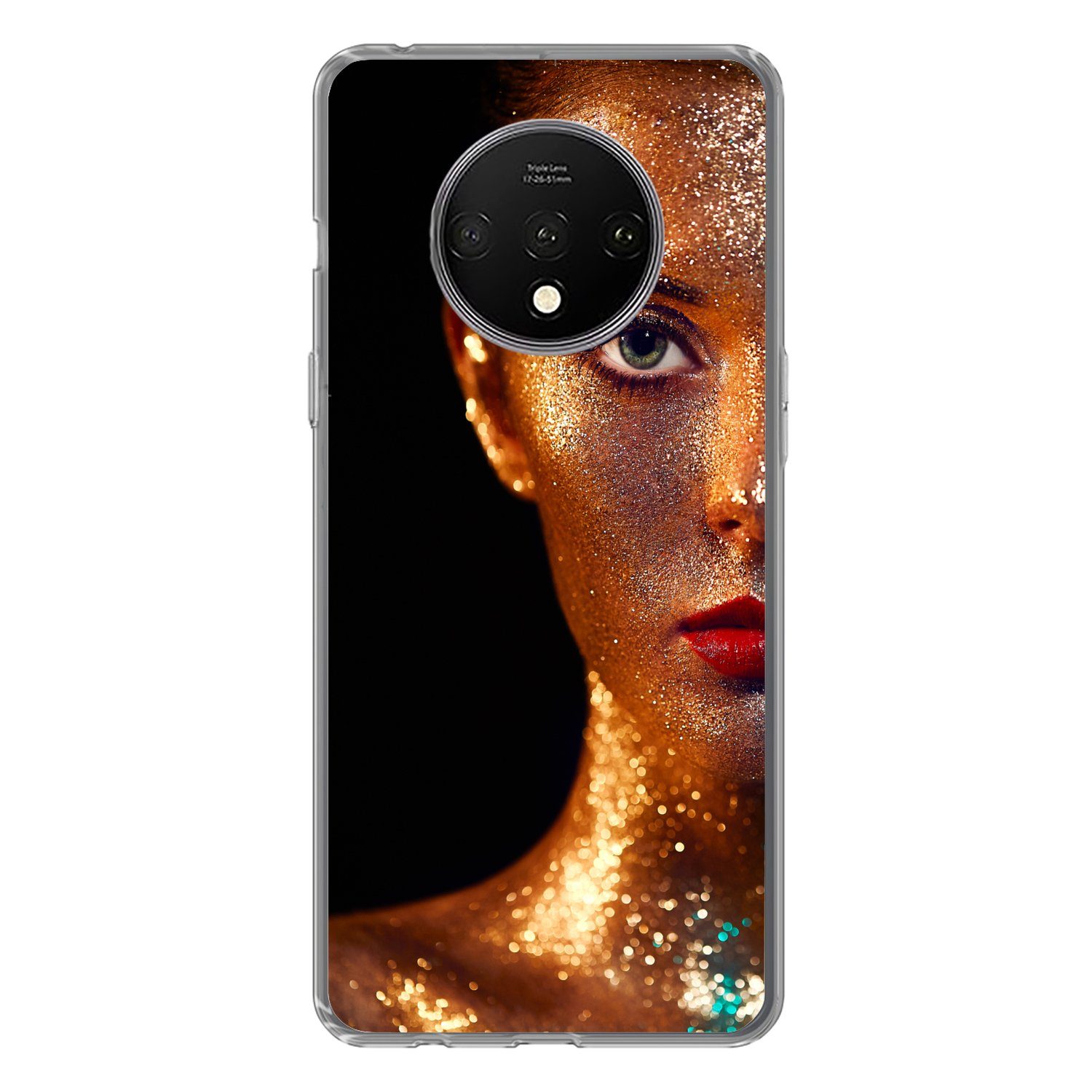 MuchoWow Handyhülle Make-up - Gold - Frau - Luxus - Glitzer - Kunst, Phone Case, Handyhülle OnePlus 7T, Silikon, Schutzhülle