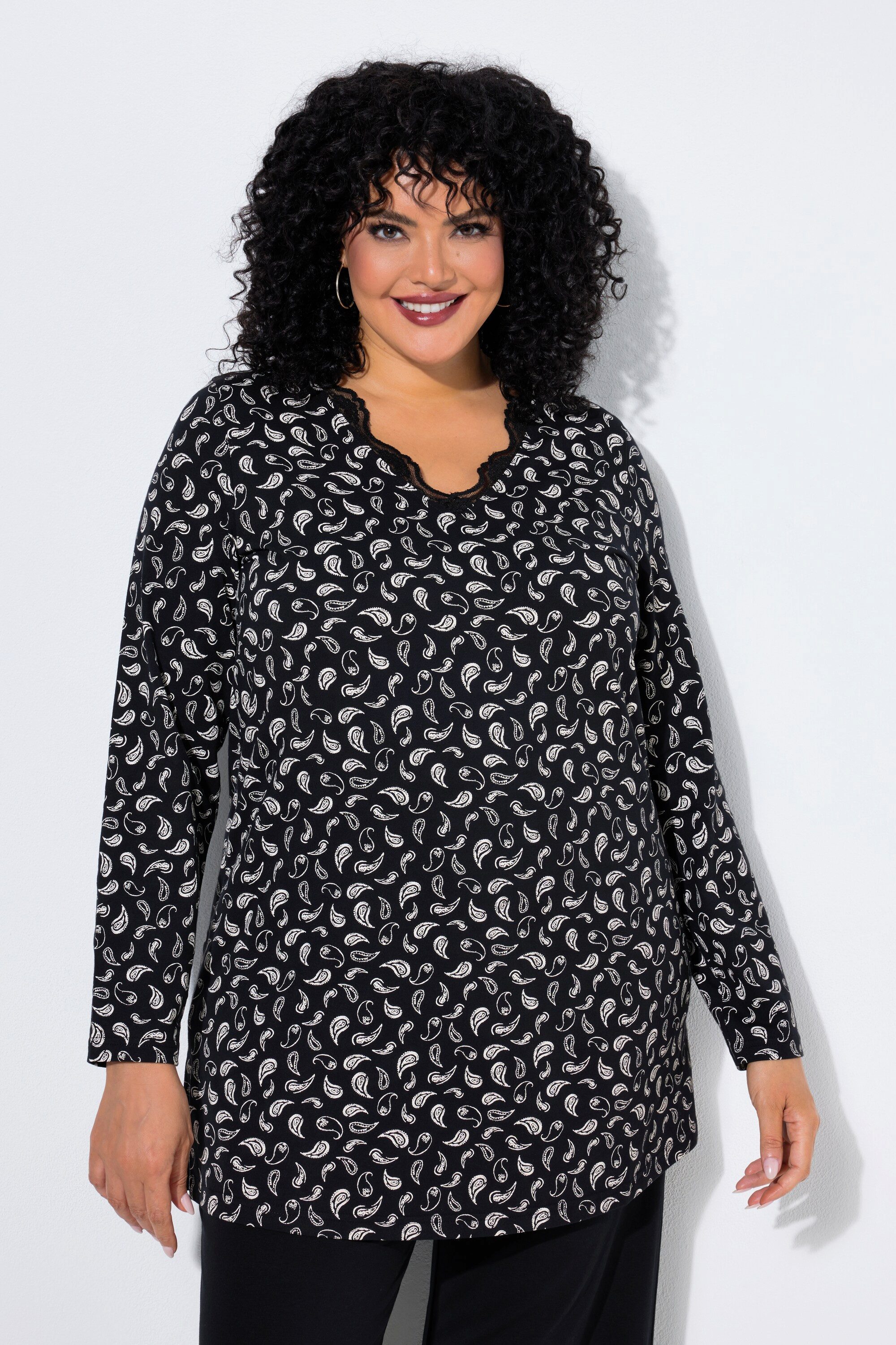 Ulla Popken Longshirt Longshirt Paisleymuster A-Linie V-Ausschnitt