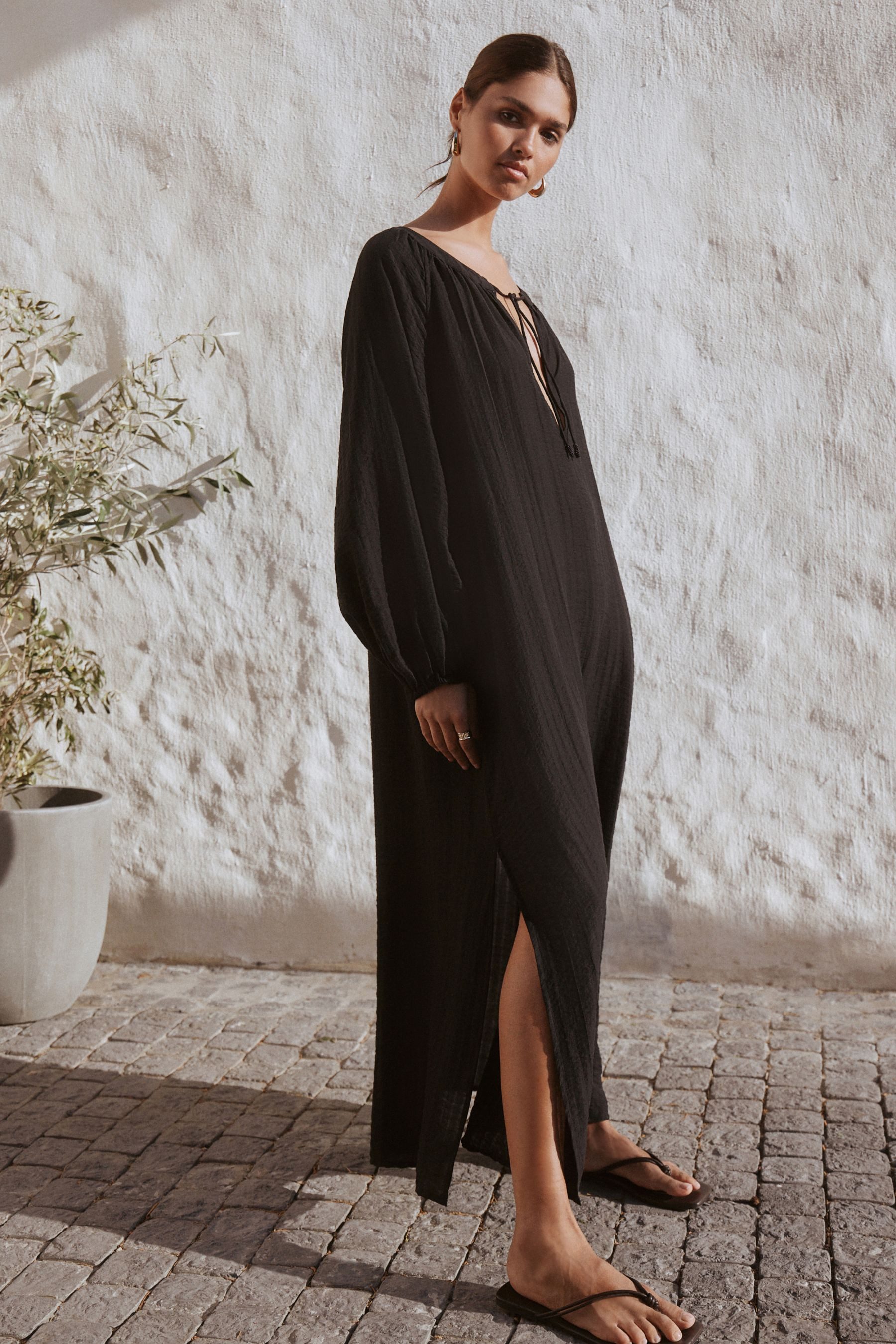 Next Maxikleid Maxikaftan mit langen Ärmeln (1-tlg)