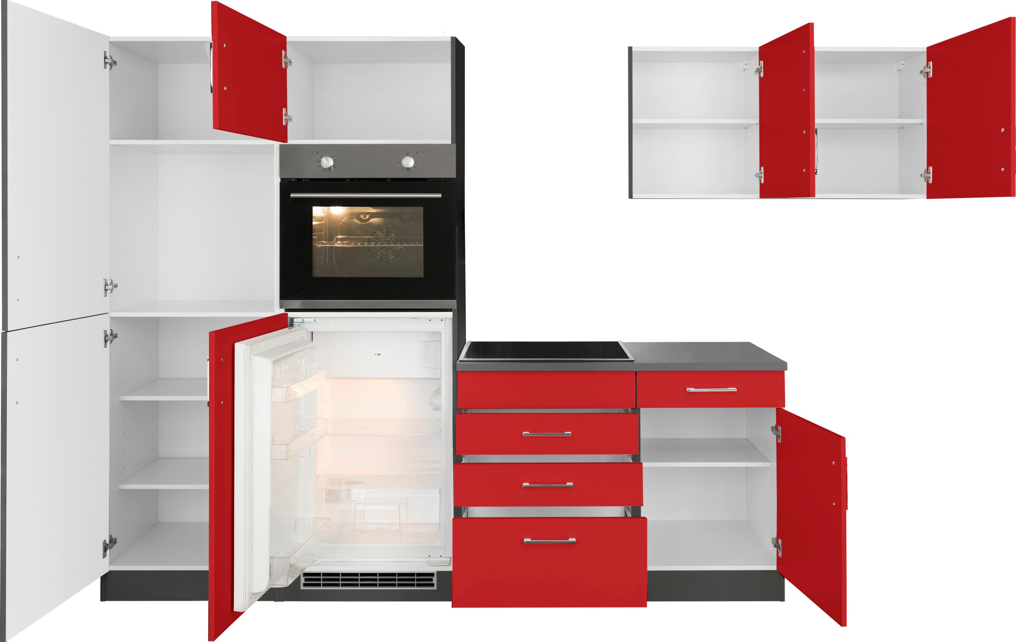 KOCHSTATION Küchenzeile KS-Paris – Küchen mit einzigartigen Fotomotiven auf den Fronten, Stellbreite 290/220 cm, wahlweise mit E-Geräten und Induktion