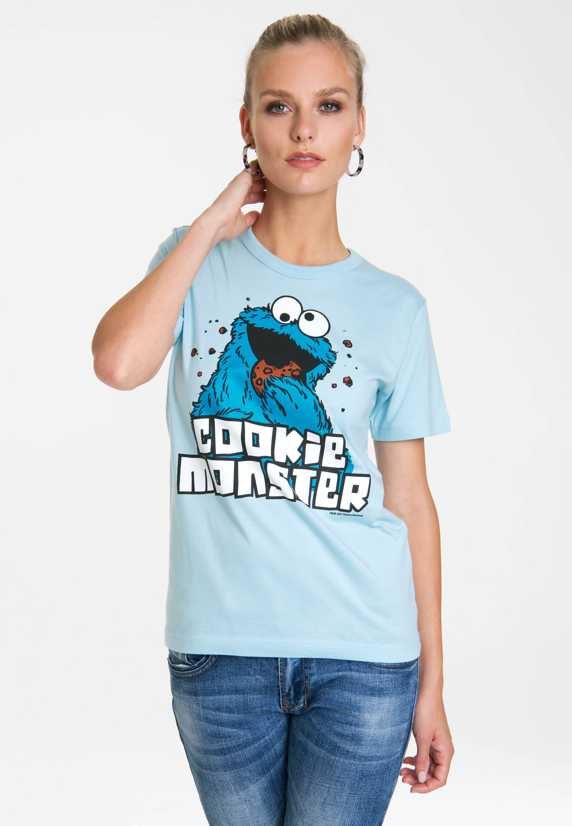 T-Shirt - mit Krümelmonster lizenziertem Originalddesign Sesamstrasse LOGOSHIRT hellblau