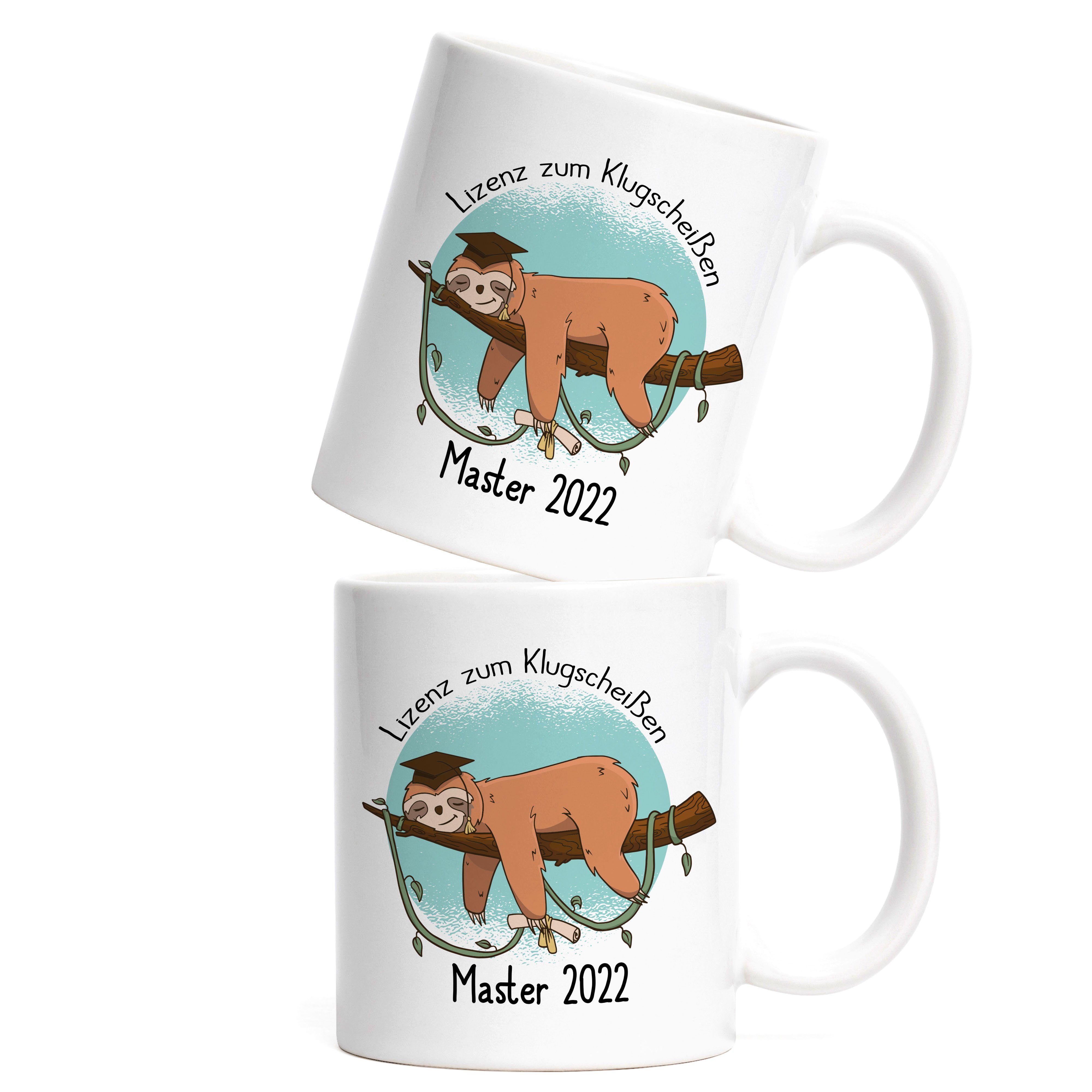 Hey!Print Tasse Master Hochschule, Faultier Uni Absolvent Tasse Absolventin Geschenk Keramik Kaffeetasse 2022 Abschluss Weiß