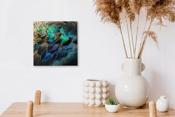 OneMillionCanvasses® Leinwandbild Federn - Pfauenfedern - Pfau - Blau - Kunst, (1 St), Leinwand Bilder für Wohnzimmer Schlafzimmer