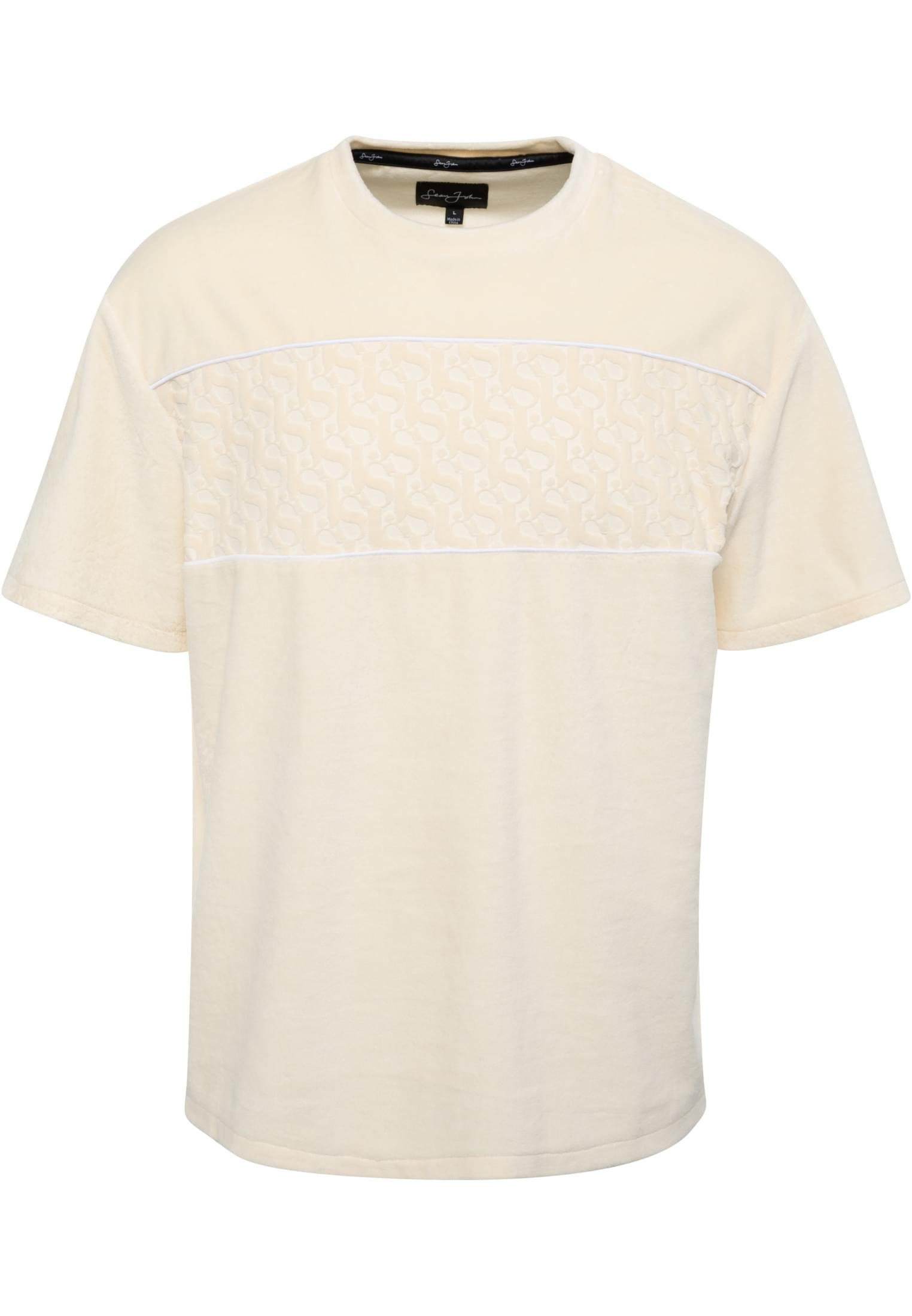 Sean John Kurzarmshirt Herren Stripe Devorée JM232-004-02 Monogram Tee SJ (1-tlg) Logo Velours