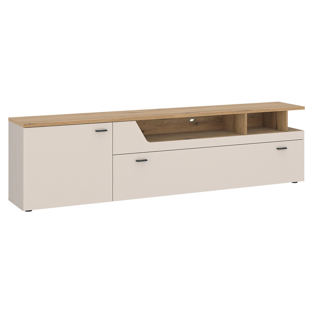 Lomadox Lowboard CARMONA-129, 126 cm breit in Kaschmir & Eiche, 1 Tür, 1 Klappe, 2 offene Fächer